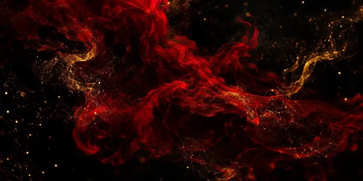 暗红色烟雾与金色颗粒组成的抽象装饰纹理